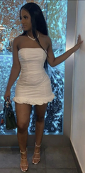 Simple White Strapless Pleated Sheath Homecoming Dress Cocktail Dress Y7930 by simplepromdress