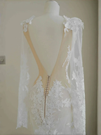 Elegant White Lace Appliques Mermaid Evening Dress,Backless Prom Dress Wedding Dress Y8677 by simplepromdress