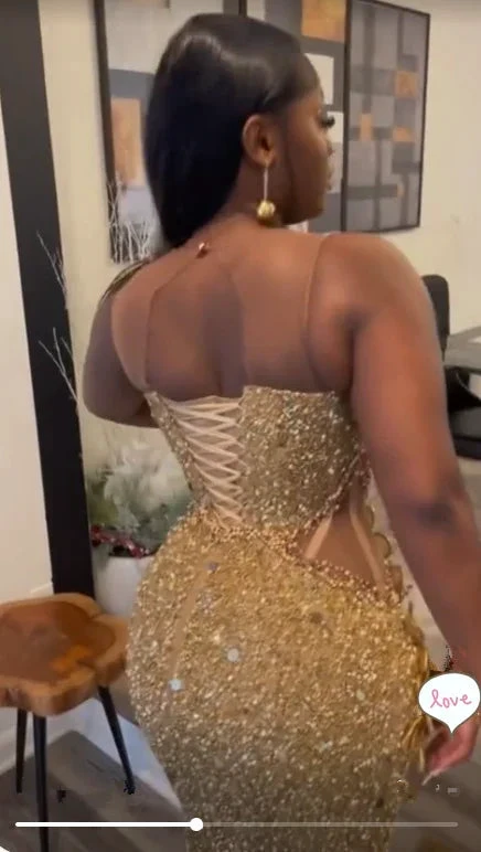 Luxurious Gold Sequins Appliques Evening Dress Mermaid Prom Dress Y7880 by simplepromdress