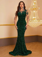 Women's Contrast Sequin embroidered Mermaid Hem Sequin Prom Dress by Sunnderly