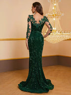 Women's Contrast Sequin embroidered Mermaid Hem Sequin Prom Dress by Sunnderly