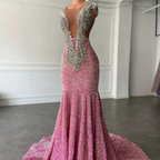 Sparkling pink prom dresses, Sexy sequins mermaid pink prom pageant evening dress Y477 by simplepromdress