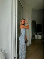 Chic Chiffon Print Floral Long Prom Dress Strapless Slit Party Evening Dress Y8238 by simplepromdress