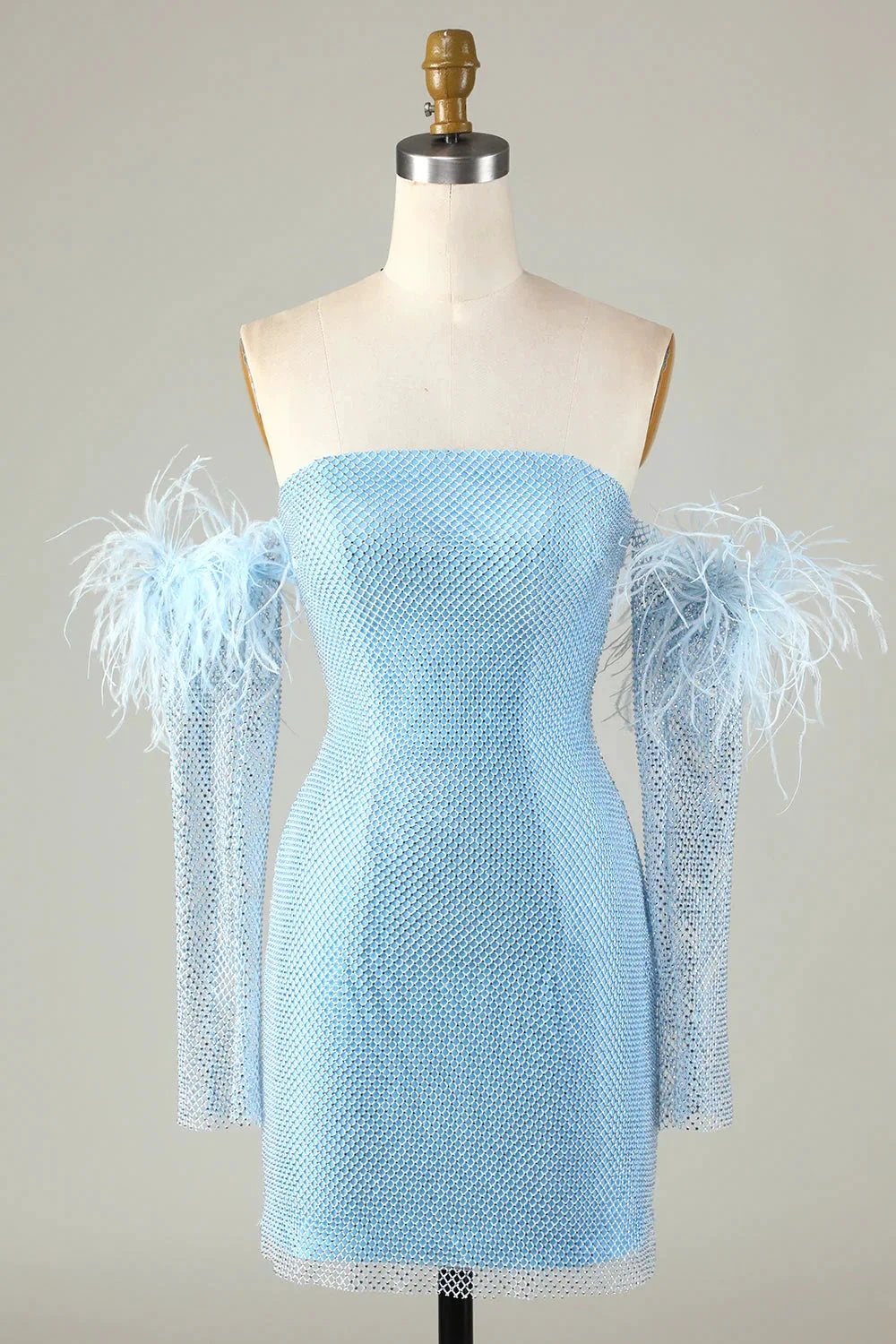 Blue Tight Beaded Short Homecoming Dress With Detachable Sleeves by WEDTREND