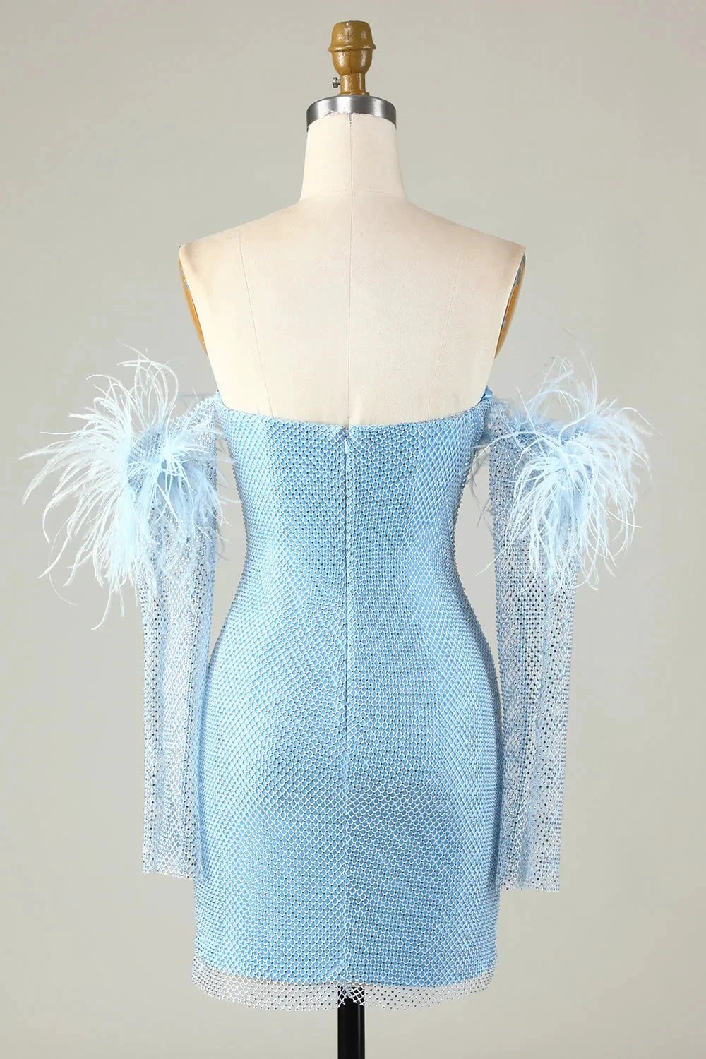 Blue Tight Beaded Short Homecoming Dress With Detachable Sleeves by WEDTREND