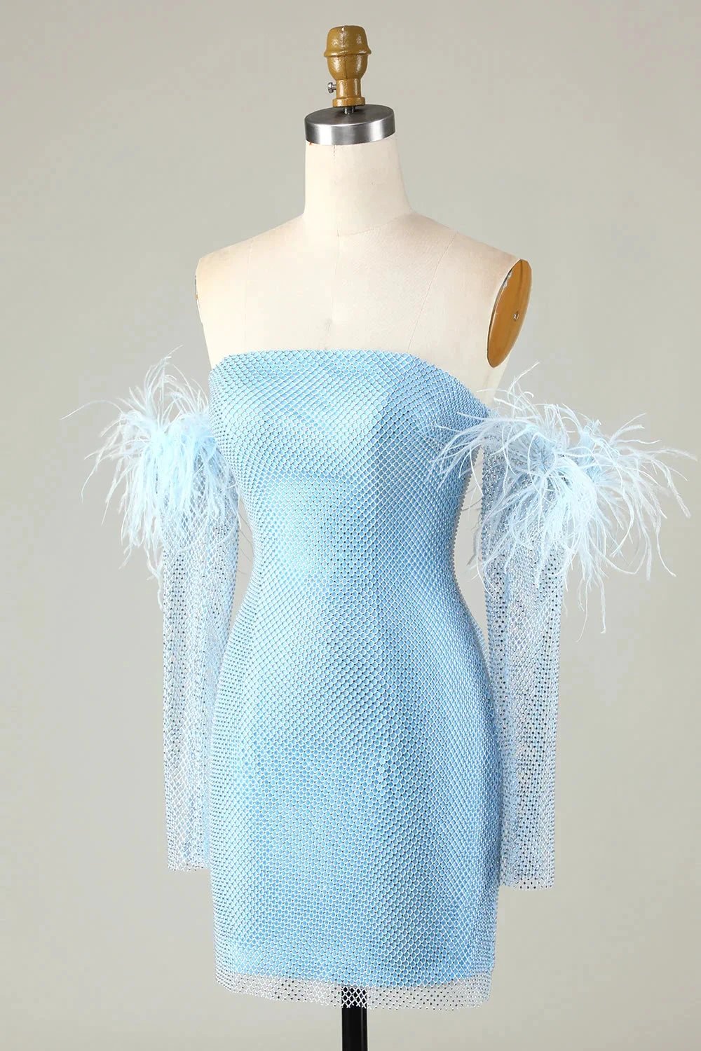 Blue Tight Beaded Short Homecoming Dress With Detachable Sleeves by WEDTREND