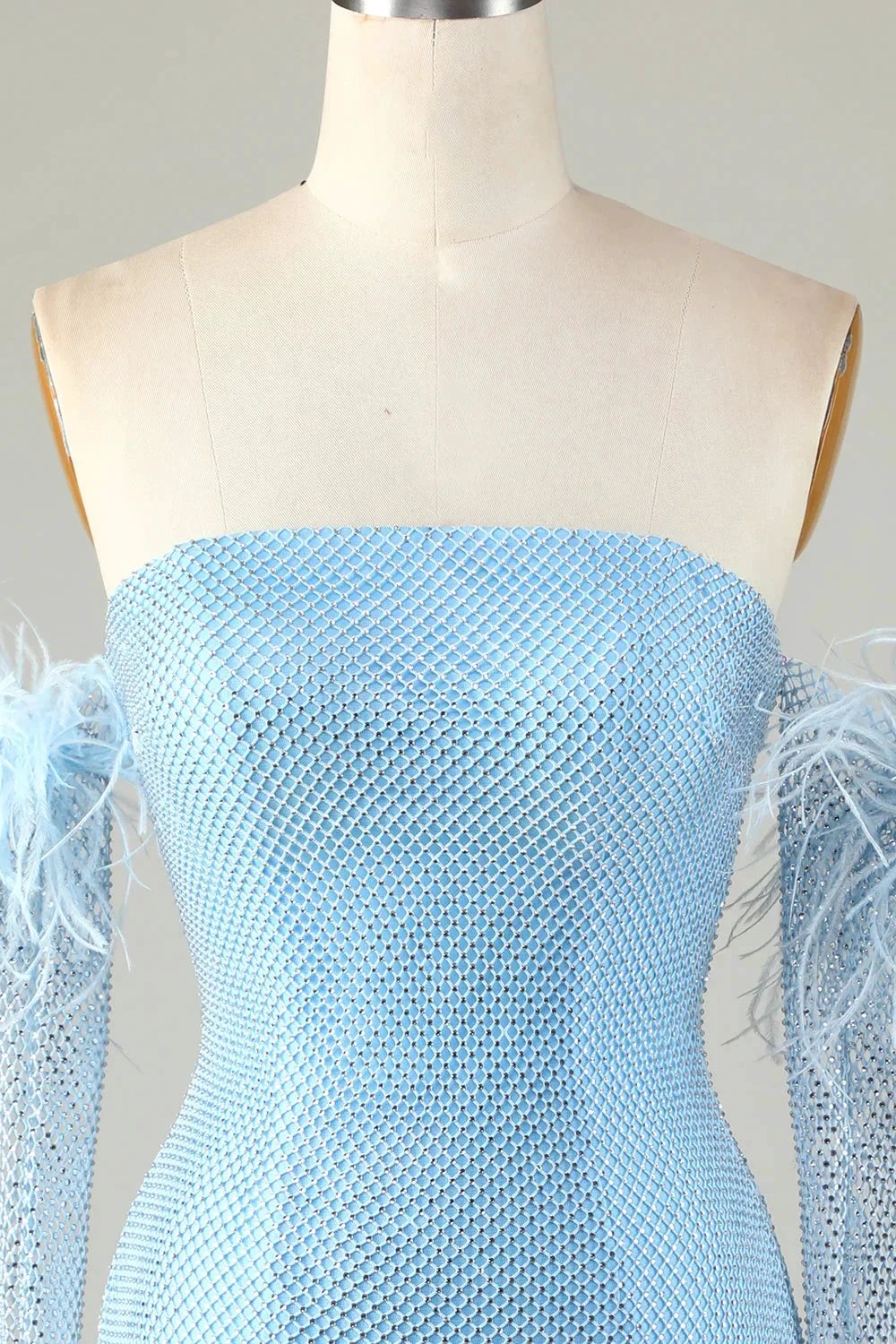 Blue Tight Beaded Short Homecoming Dress With Detachable Sleeves by WEDTREND