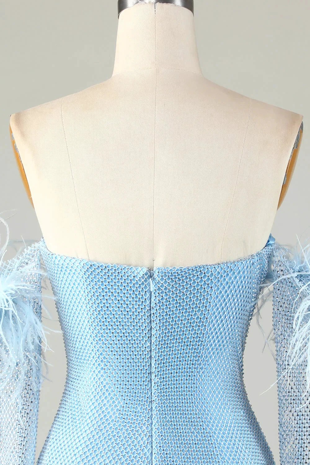 Blue Tight Beaded Short Homecoming Dress With Detachable Sleeves by WEDTREND
