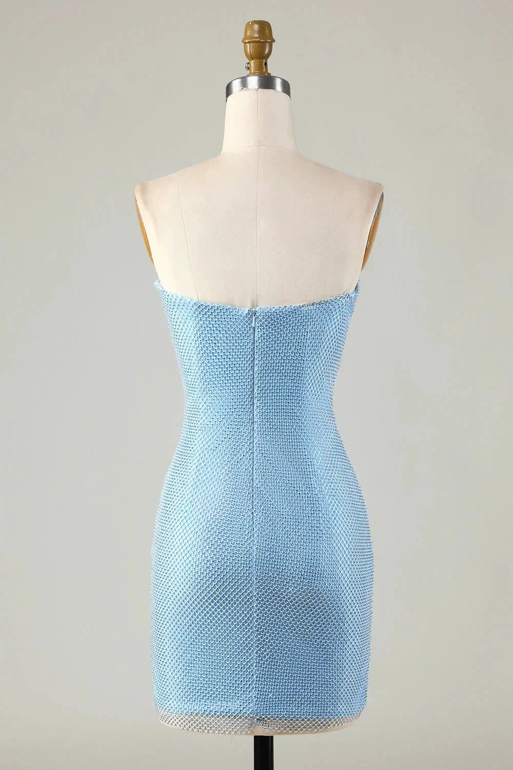 Blue Tight Beaded Short Homecoming Dress With Detachable Sleeves by WEDTREND