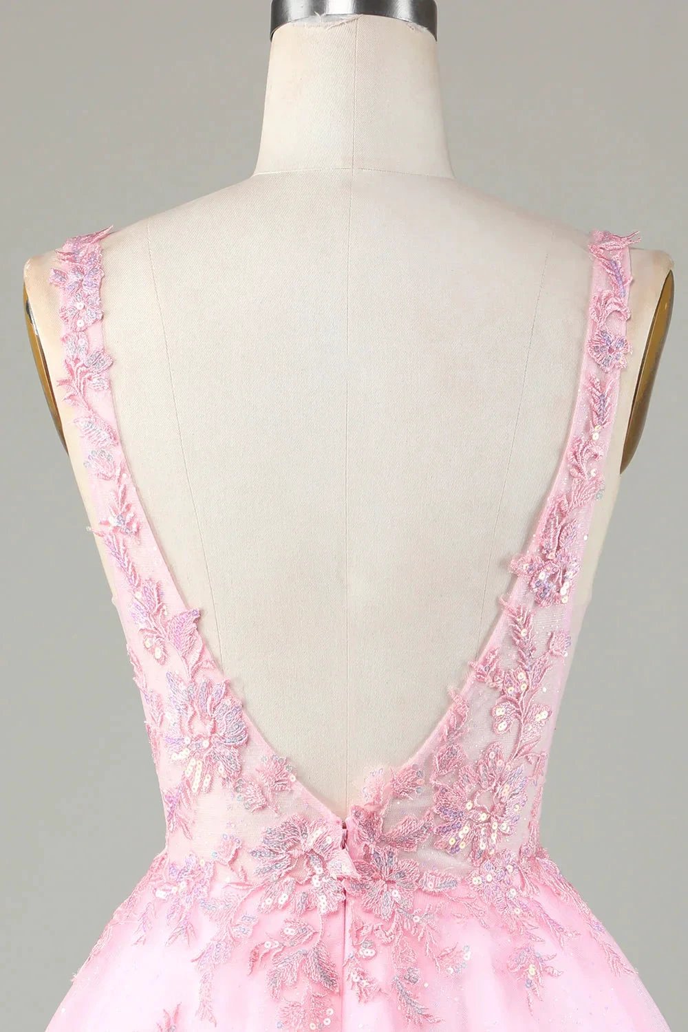 Cute Pink Glitter Sequin Short Backless Homecoming Dress with Appliques by WEDTREND