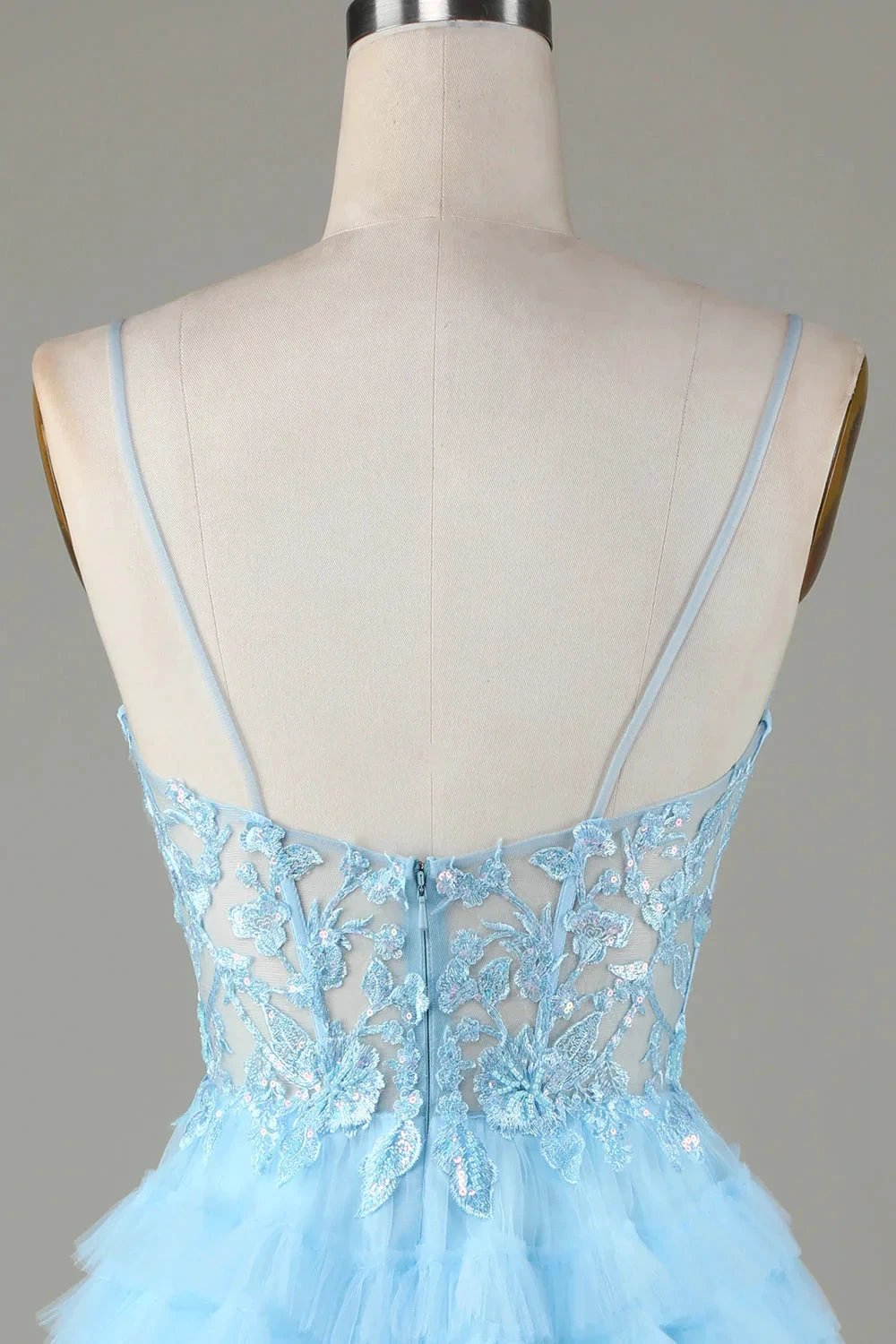 Cute A Line Spaghetti Straps Glitter Blue Short Homecoming Dress with Appliques by WEDTREND