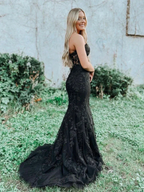 Black tulle lace mermaid long prom dress, black tulle lace evening dress Y1788 by simplepromdress