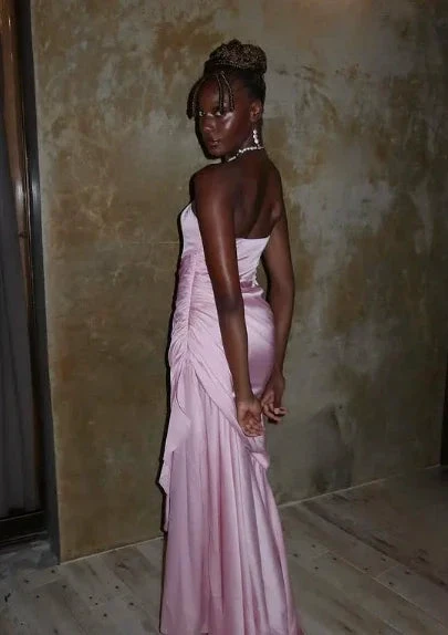 Pink Elegant Mermaid Evening Dress Strapless Pleated Prom Dress Y8126 by simplepromdress
