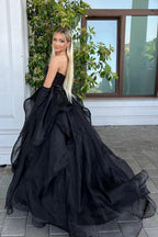 Qiara |A Line Sweetheart Black Long Prom Dress with Beading by KissProm