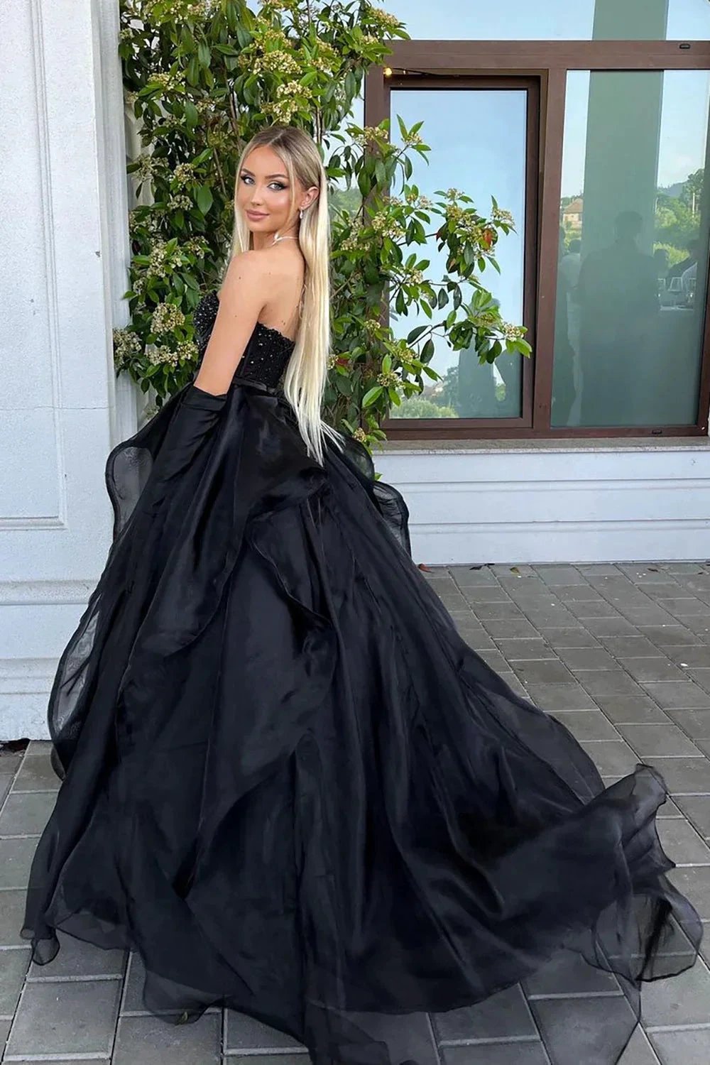 Qiara |A Line Sweetheart Black Long Prom Dress with Beading by KissProm