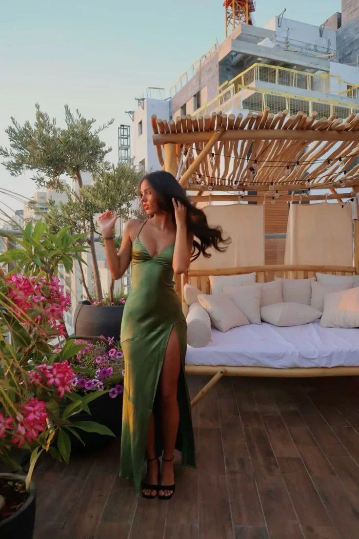 Sexy Spaghetti Straps Green Prom Dress Long Slit Evening Dress Y7912 by simplepromdress