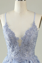 A Line Spaghetti Straps Light Purple Short Homecoming Dress with Appliques Y2671 by simplepromdress