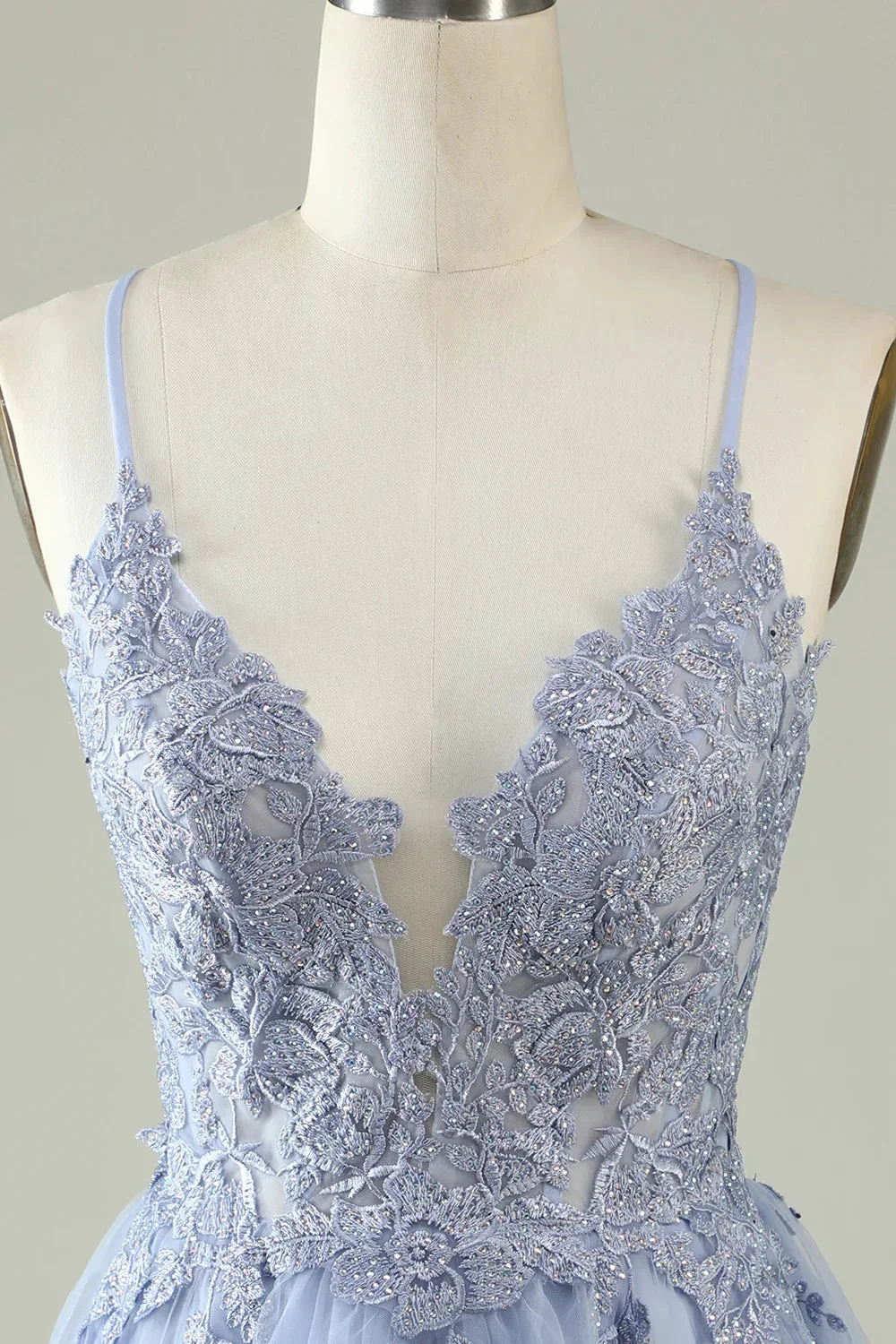 A Line Spaghetti Straps Light Purple Short Homecoming Dress with Appliques Y2671 by simplepromdress