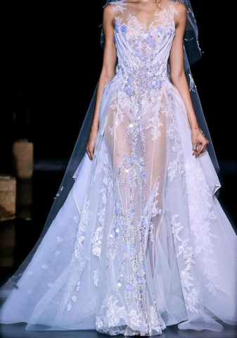 Vestido de noche elegante con apliques de encaje de tul, vestido de novia largo Y8413