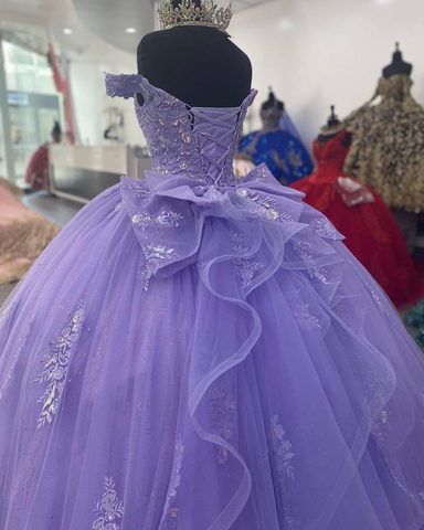 Vestido de quinceañera mexicano con corsé lila, vestido de fiesta con apliques de encaje, vestido de cumpleaños Y1476