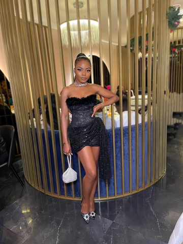 Black Strapless Mini Birthday Party Dress Homecoming Dress Y8132