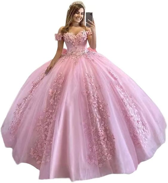 Off Shoulder Quinceanera Dresses for Teens Lace Floral Flower Ball Gown For Sweet 15 16 Puffy Long Princess Dress with Train Y6979 Hover Image