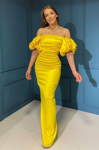 Elegant Off-The-Shoulder Bubble Sleeves Mermaid Evening Dress Y5005