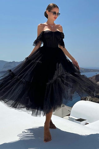 Katalina | Vestido de fiesta de tul con volantes y corsé en forma de A