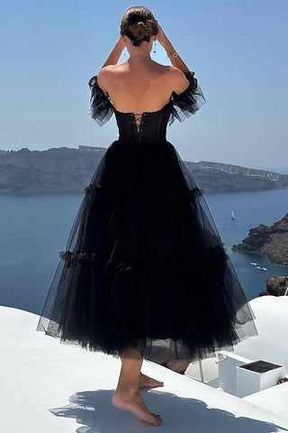 Katalina | Vestido de fiesta de tul con volantes y corsé en forma de A