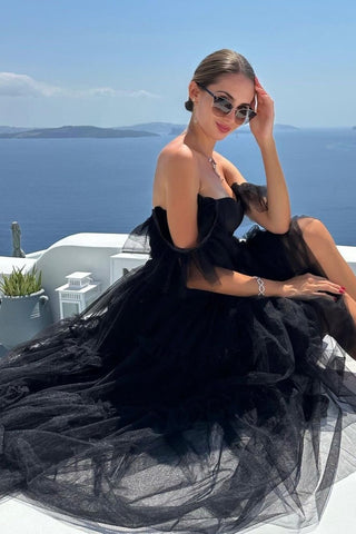 Katalina | Vestido de fiesta de tul con volantes y corsé en forma de A