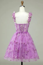 Cute Purple A Line Corset Short Homecoming Dress with Appliques by WEDTREND
