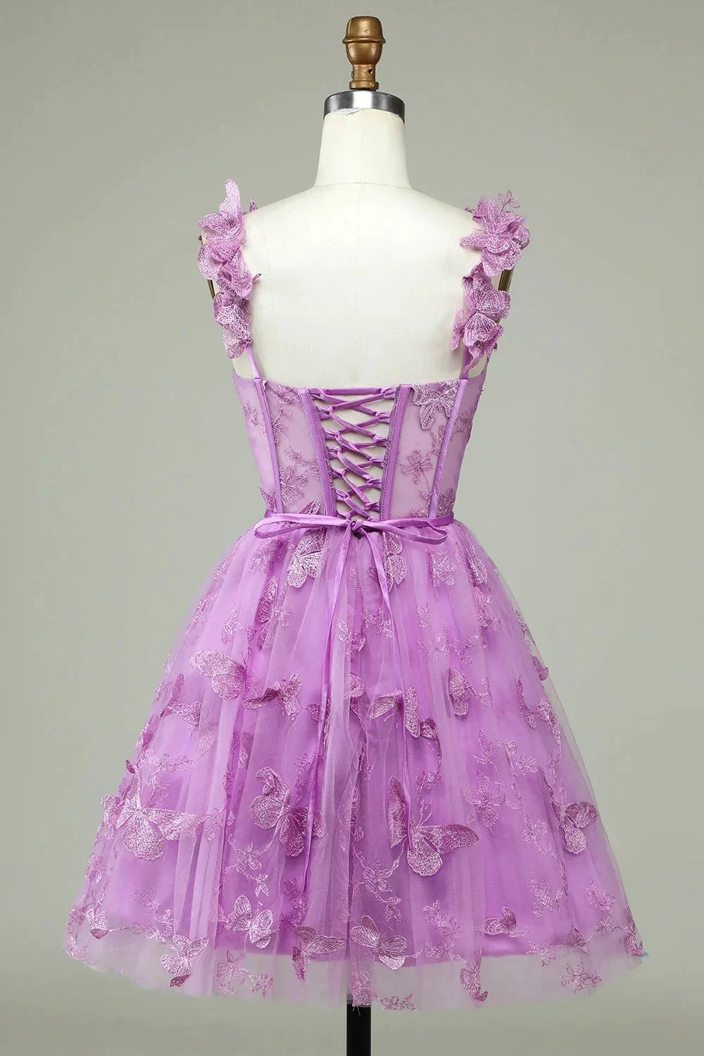 Cute Purple A Line Corset Short Homecoming Dress with Appliques by WEDTREND