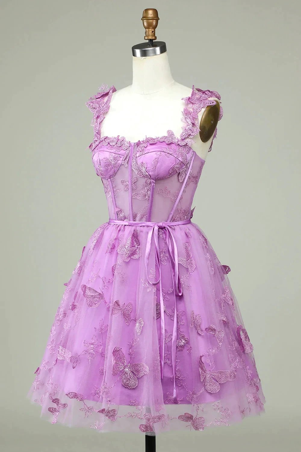 Cute Purple A Line Corset Short Homecoming Dress with Appliques by WEDTREND