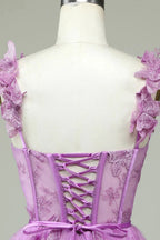 Cute Purple A Line Corset Short Homecoming Dress with Appliques by WEDTREND