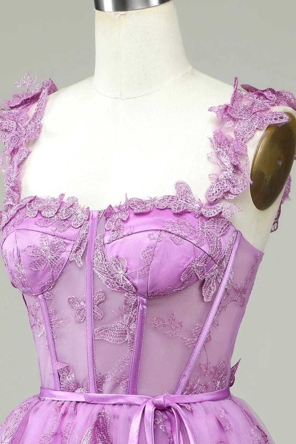 Cute Purple A Line Corset Short Homecoming Dress with Appliques by WEDTREND