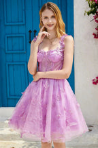 Cute A Line Corset Short Purple Homecoming Dress with Appliques by WEDTREND