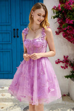 Cute A Line Corset Short Purple Homecoming Dress with Appliques by WEDTREND