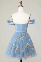 Cute Grey Blue A Line Sweetheart Short Homecoming Dress with Embroidery by WEDTREND