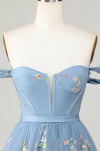 Cute Grey Blue A Line Sweetheart Short Homecoming Dress with Embroidery by WEDTREND