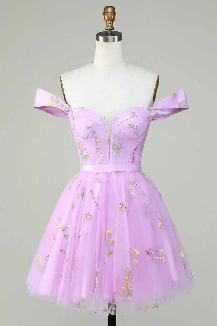 Cute A Line Sweetheart Purple Short Homecoming Dress with Embroidery by WEDTREND