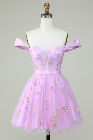 Cute A Line Sweetheart Purple Short Homecoming Dress with Embroidery