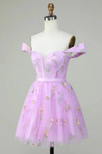 Cute A Line Sweetheart Purple Short Homecoming Dress with Embroidery by WEDTREND