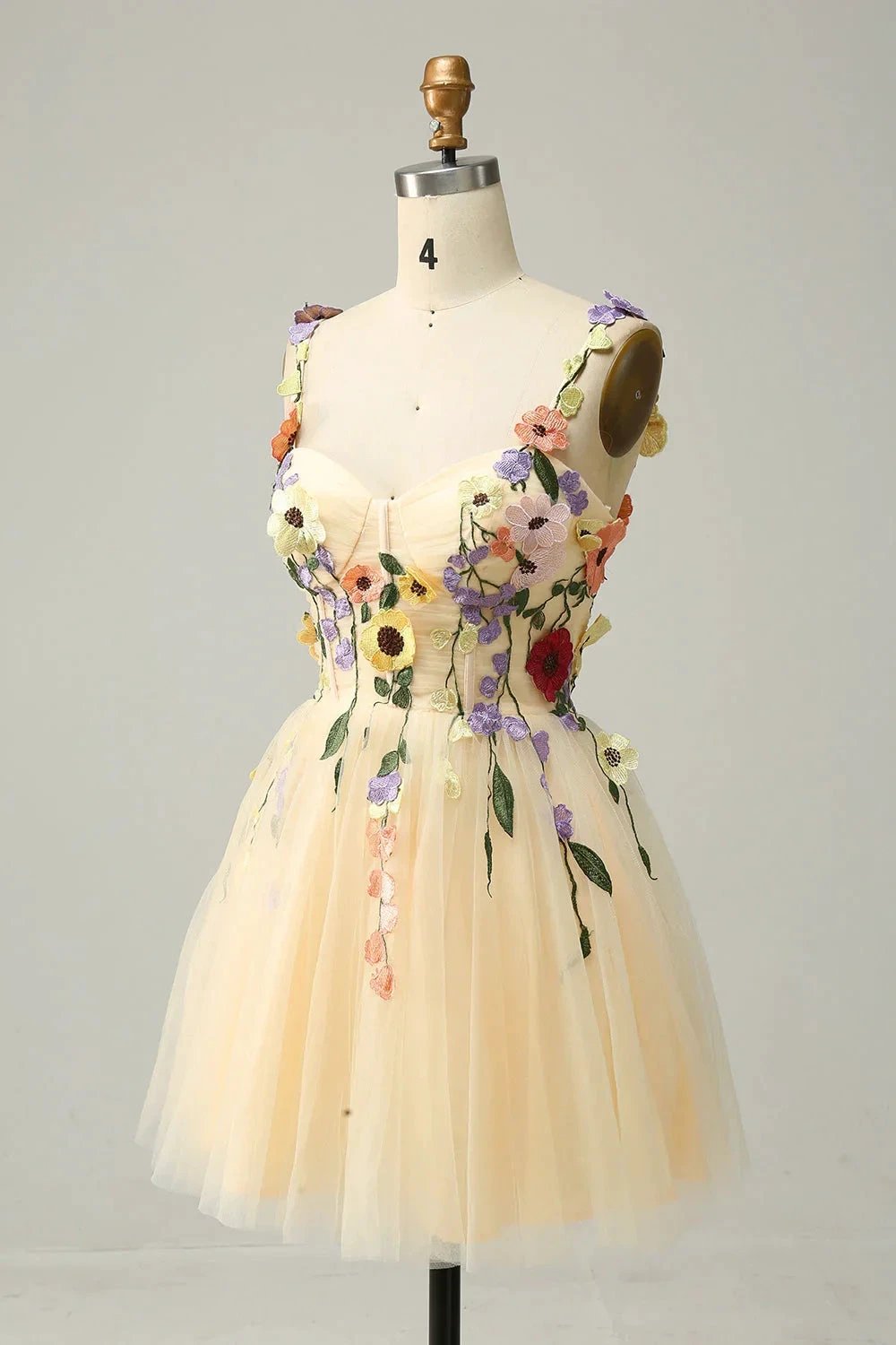 Champagne A Line Spaghetti Straps Short Homecoming Dress with Appliques by WEDTREND