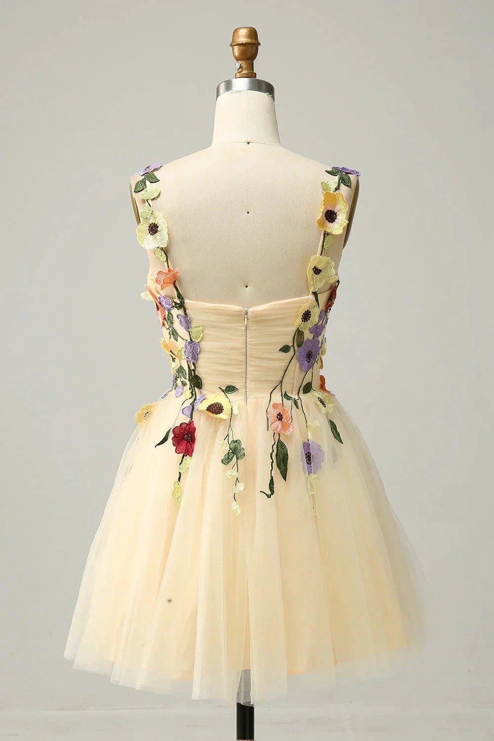 Champagne A Line Spaghetti Straps Short Homecoming Dress with Appliques by WEDTREND