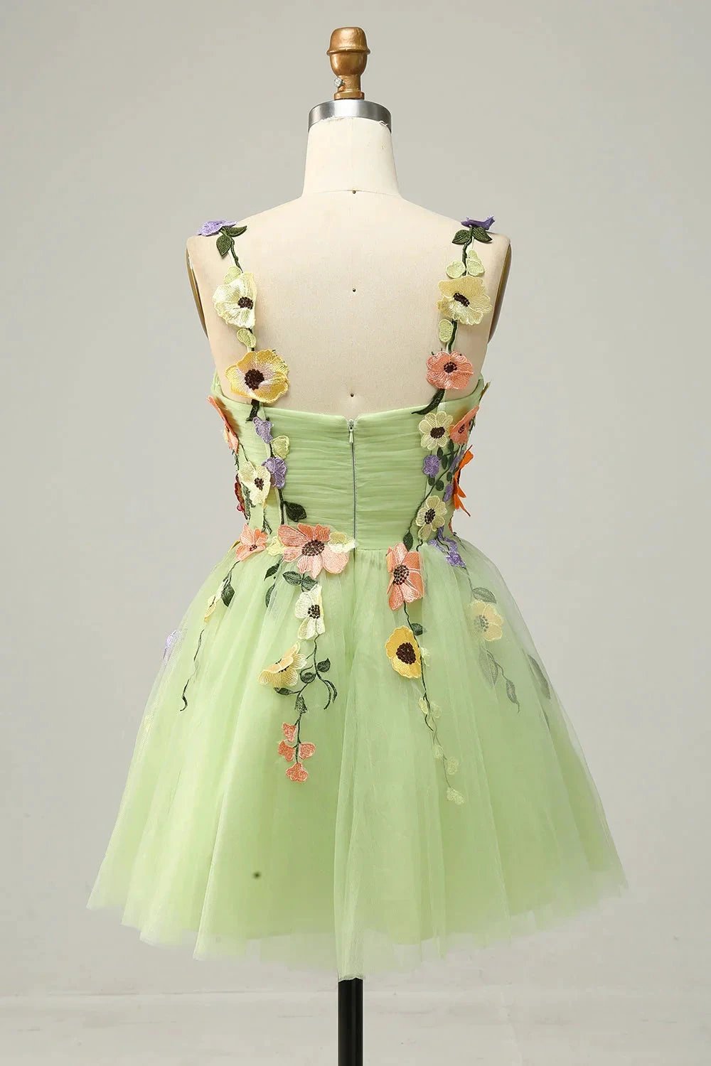 Champagne A Line Spaghetti Straps Short Homecoming Dress with Appliques by WEDTREND