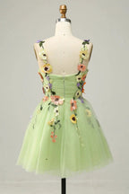 Champagne A Line Spaghetti Straps Short Homecoming Dress with Appliques by WEDTREND
