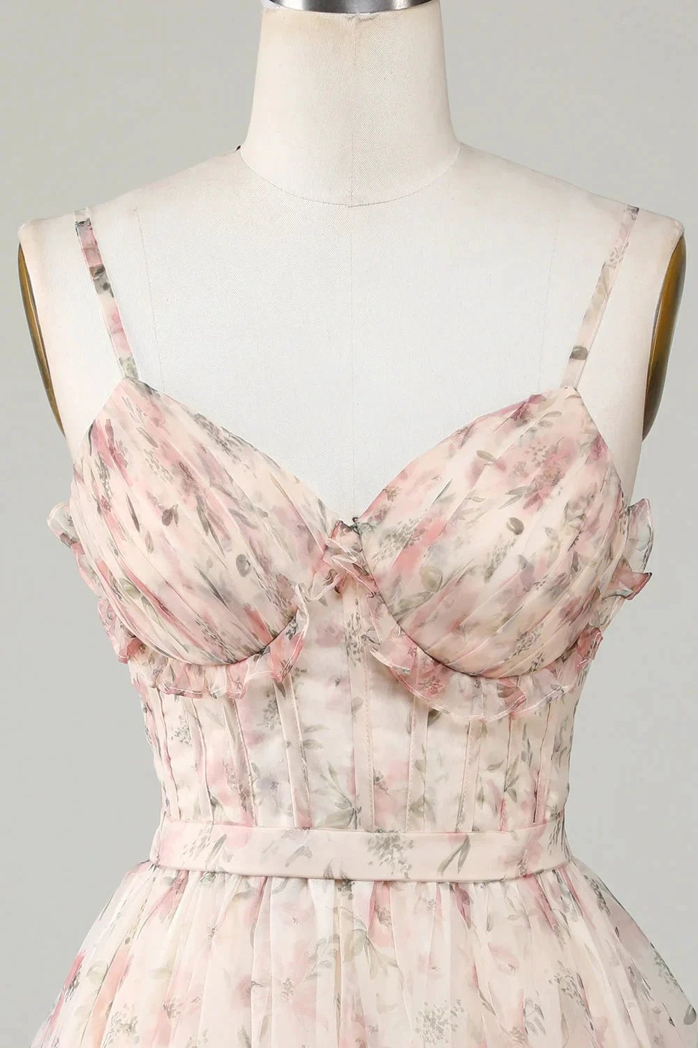 Champagne A-Line Corset Floral Short Homecoming Dress with Lace Up Back by WEDTREND