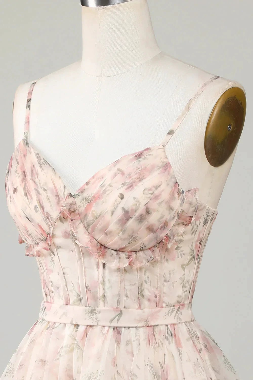Champagne A-Line Corset Floral Short Homecoming Dress with Lace Up Back by WEDTREND