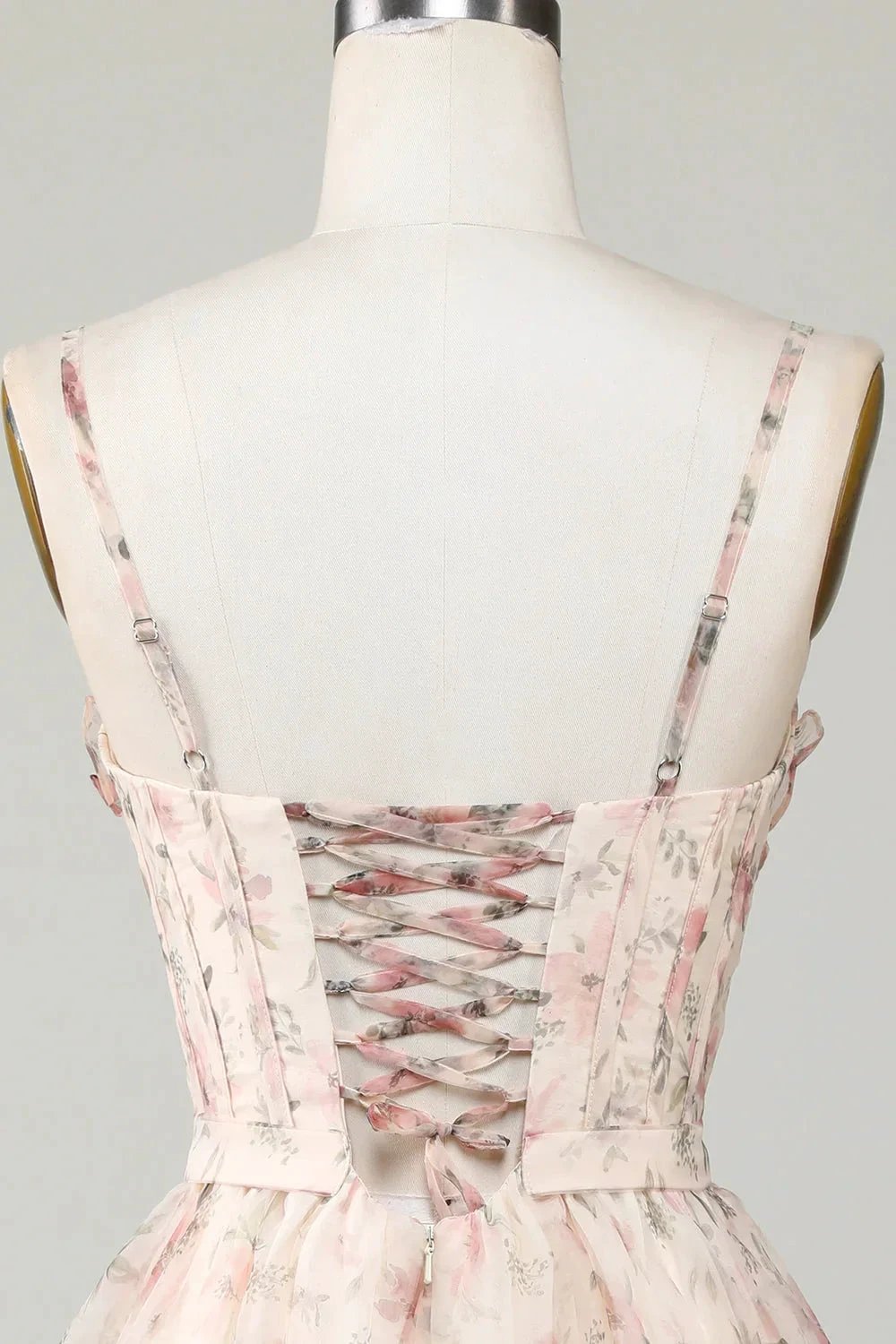 Champagne A-Line Corset Floral Short Homecoming Dress with Lace Up Back by WEDTREND