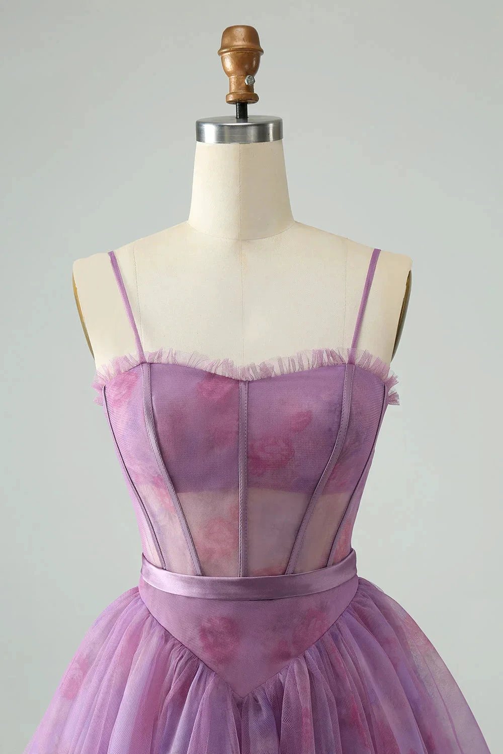 Cute Purple A Line Spaghetti Straps Print Corset Short Homecoming Dress by WEDTREND